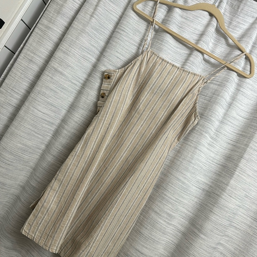 Lulus Linen Striped Dress w Button Details down the sides